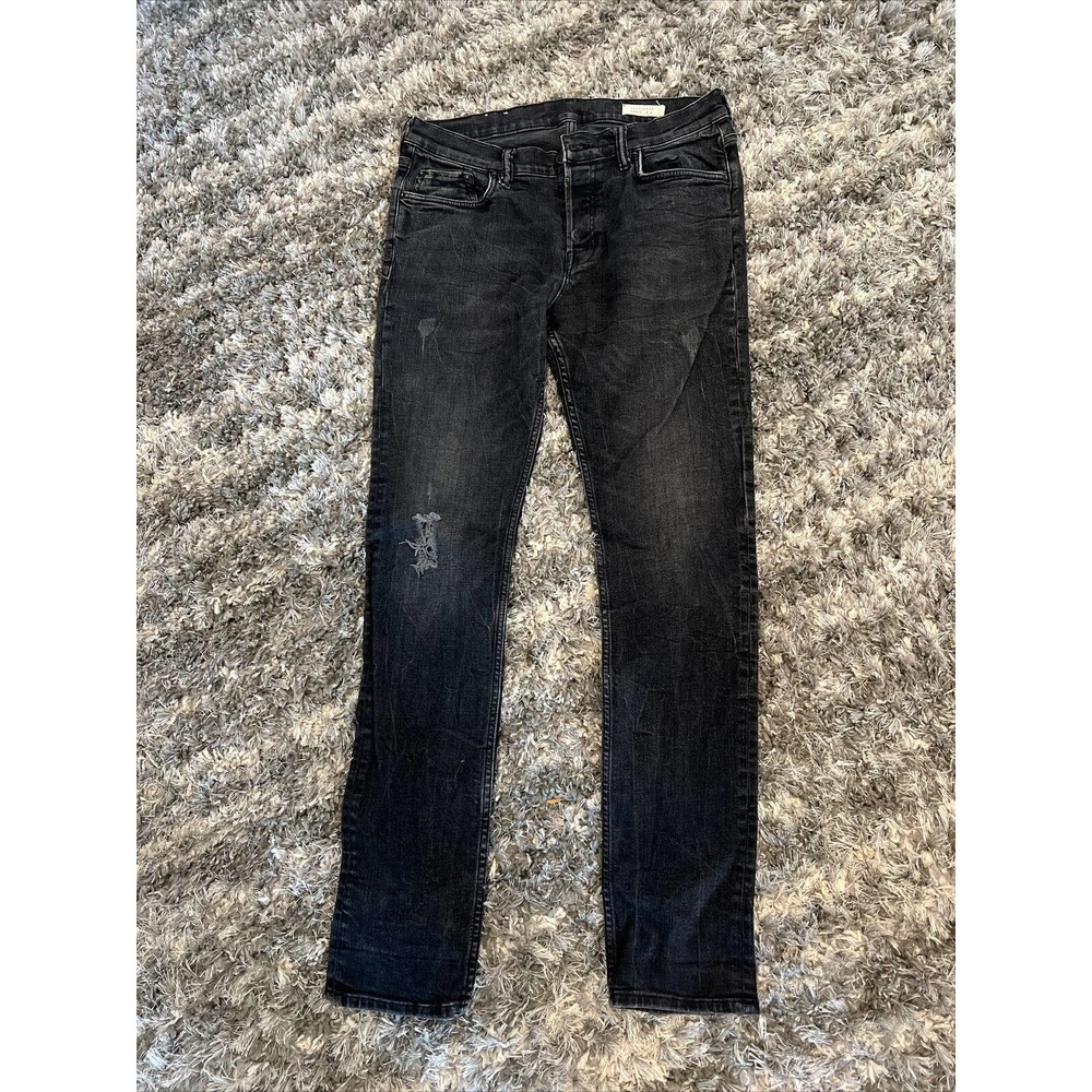 ALL SAINTS Cigarette Leg Jeans Skinny Stretch Mens Size 33 x 31 Distressed Black
